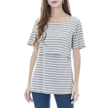 Smallshow 3 Pcs Maternity Nursing T-Shirt Nursing Tops Grey Stripe-Dim Grey-Black Medium