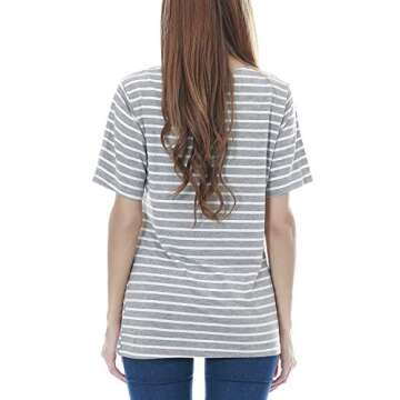 Smallshow 3 Pcs Maternity Nursing T-Shirt Nursing Tops Grey Stripe-Dim Grey-Black Medium