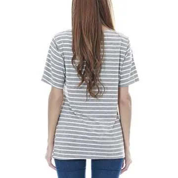 Smallshow 3 Pcs Maternity Nursing T-Shirt Nursing Tops Grey Stripe-Dim Grey-Black Medium