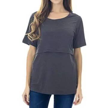 Smallshow 3 Pcs Maternity Nursing T-Shirt Nursing Tops Grey Stripe-Dim Grey-Black Medium