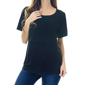 Smallshow 3 Pcs Maternity Nursing T-Shirt Nursing Tops Grey Stripe-Dim Grey-Black Medium