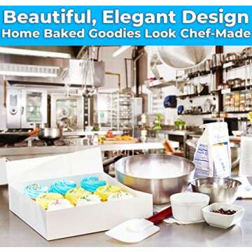 Gourmet 10in White Bakery Boxes 25 Pk. Cute Window Displays for Pies, Cakes, Cupcakes, Pastries. Tra...