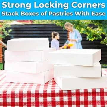 Gourmet 10in White Bakery Boxes 25 Pk. Cute Window Displays for Pies, Cakes, Cupcakes, Pastries. Transport Baked Goods w/Sturdy, Easy-to Use Carriers. Give Sweet Holiday Gifts at Work, School