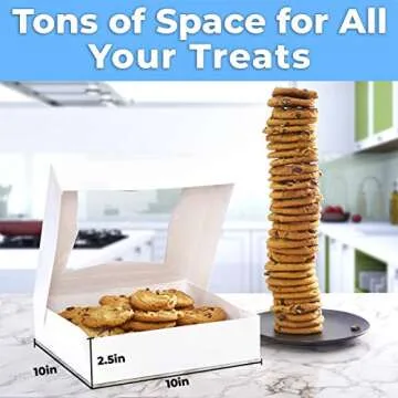 Gourmet 10in White Bakery Boxes 25 Pk. Cute Window Displays for Pies, Cakes, Cupcakes, Pastries. Transport Baked Goods w/Sturdy, Easy-to Use Carriers. Give Sweet Holiday Gifts at Work, School
