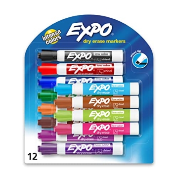 EXPO Low Odor Dry Erase Markers, Vibrant Colors, 12 Count