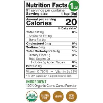 HerbaZest Camu Camu Powder Organic - 16oz (1 Full LB) - Vegan, USDA Certified & Gluten Free - Nutrie...