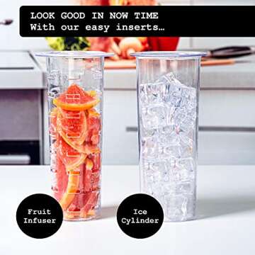 OMINA- 2Pack Glass Beverage Dispenser with Stand, Drink Dispenser with Fruit Infuser & Ice Cylinder Included, Plastic Leakproof Spigot, 1 Gallon Each One|25 Drink,Juice dispensers for parties