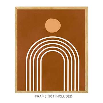 Abstract White Rainbow on Rust Wall Art. 11x14 UNFRAMED Print. Abstract, Minimalist Modern Wall Decor. Shades of Terracotta, Rust, Burnt Orange and White.