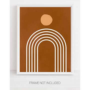 Abstract White Rainbow on Rust Wall Art. 11x14 UNFRAMED Print. Abstract, Minimalist Modern Wall Decor. Shades of Terracotta, Rust, Burnt Orange and White.