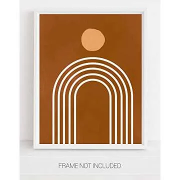 Abstract White Rainbow on Rust Wall Art. 11x14 UNFRAMED Print. Abstract, Minimalist Modern Wall Decor. Shades of Terracotta, Rust, Burnt Orange and White.
