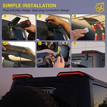 Xprite High Mount Brake Lights with Signal/Reverse/Brake/Running light Compatible with Jeep Wrangler JK JKU 2007-2018, Upgrade Roof Tail Lights, Easy Intallation Third Brake Lights, 2PCS