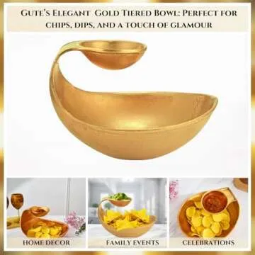 Chip and Dip Serving Bowl Gold Brass Tiered Snack, Candy & Salad Bowl Decorative Centerpiece Serving...