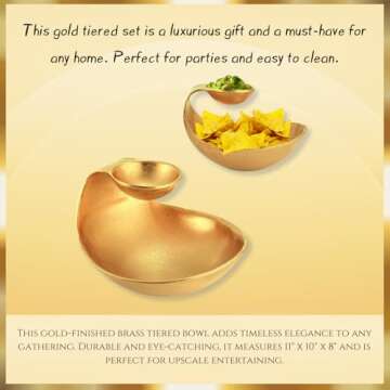 Chip and Dip Serving Bowl Gold Brass Tiered Snack, Candy & Salad Bowl Decorative Centerpiece Serving Platter for Nuts, Chip and Dip, Salsas, Food Tray, Serveware Home Decor Gift Entertaining 1PC