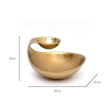 Chip and Dip Serving Bowl Gold Brass Tiered Snack, Candy & Salad Bowl Decorative Centerpiece Serving Platter for Nuts, Chip and Dip, Salsas, Food Tray, Serveware Home Decor Gift Entertaining 1PC