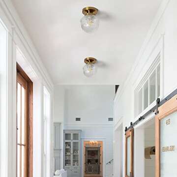 DSMJFU Brass Semi Flush Mount Ceiling Light, Small Hallway Light Fixture, Vintage Close to Ceiling Light Fixture for Bathroom, Entryway, Foyer, Closet