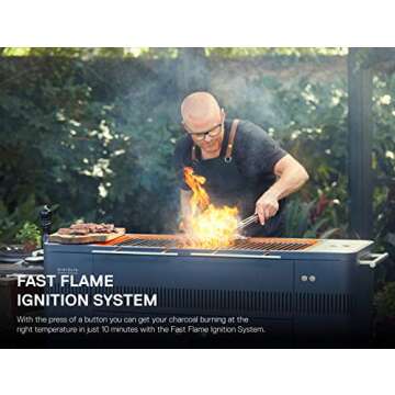 Everdure by Heston Blumenthal HUB 54-In. Charcoal Grill With Patented Built-in Rotisserie System & Quick Electric Ignition, Outdoor BBQ, Electric Starter, Adjustable Height, Easy Clean-Up, Matte Black