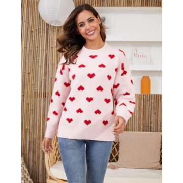 Gihuo Valentine Heart Sweater for Women Cute Kawaii Casual Crewneck Long Sleeve Knitted Pullover Swe...