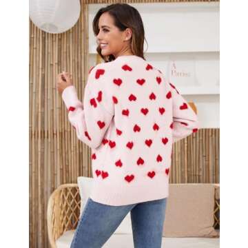 Gihuo Valentine Heart Sweater for Women Cute Kawaii Casual Crewneck Long Sleeve Knitted Pullover Sweaters(Beige-L)