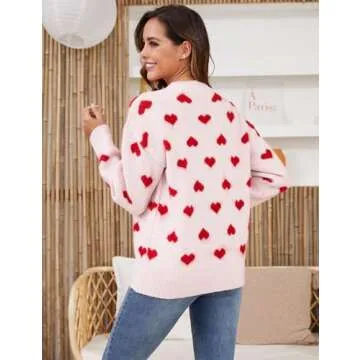 Gihuo Valentine Heart Sweater for Women Cute Kawaii Casual Crewneck Long Sleeve Knitted Pullover Sweaters(Beige-L)