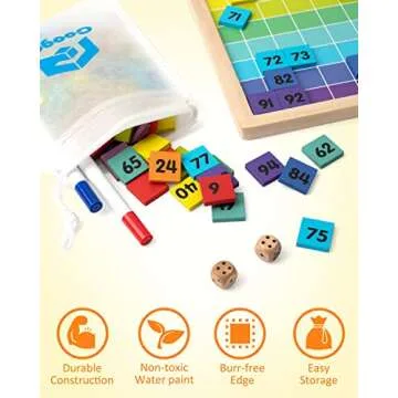Coogam Wooden Math Hundred Board for Preschool Learning