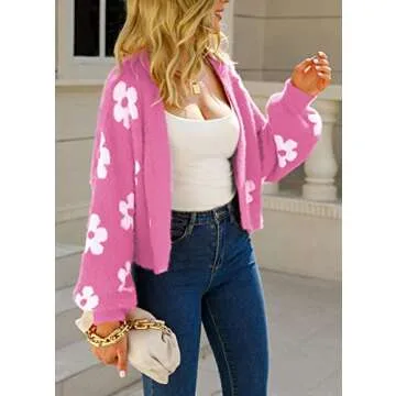 Chouyatou Women's Fuzzy Daisy Cardigan - Trendy & Cozy