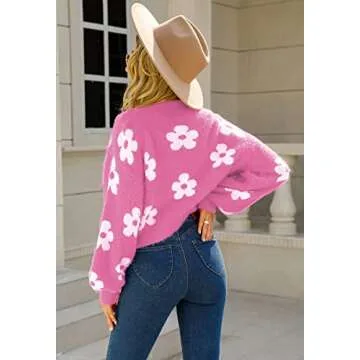 Chouyatou Women's Fuzzy Daisy Cardigan - Trendy & Cozy