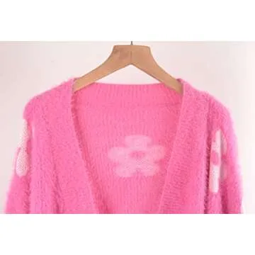 Chouyatou Women's Fuzzy Daisy Cardigan - Trendy & Cozy