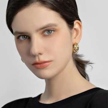 14K Gold Plated Hoops Huggie Earrings for Women, Chunky Gold Split Huggie Earrings Jewelry Gift