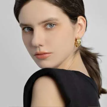 14K Gold Plated Hoops Huggie Earrings for Women, Chunky Gold Split Huggie Earrings Jewelry Gift