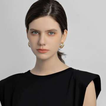 14K Gold Plated Hoops Huggie Earrings for Women, Chunky Gold Split Huggie Earrings Jewelry Gift