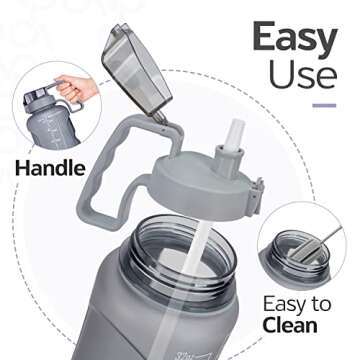 Venture Pal Large 64 OZ Motivational BPA Free Leakproof Water Bottle with Straw & Time Marker Perfect for Fitness Gym Camping Outdoor Sports-Frosted Gray