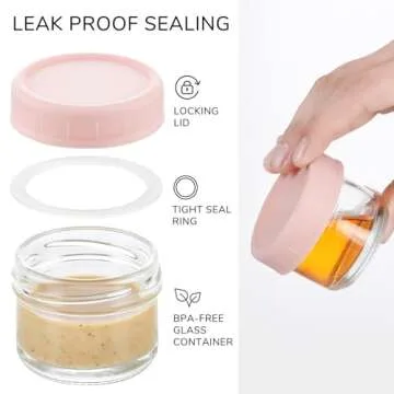 VITEVER [6 Pack] Salad Dressing Container To Go, 1.7 oz Glass Small Condiment Container with Lids, Dipping Sauce Cups Set, Leakproof Reusable Sauce Containers for Lunch Box Work Trip.