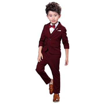 Boys Suits Set 3-Pieces Formal Tuxedo Suit Jacket Vest Pants Modern Fit Dress Wear Clothing Red Wine...