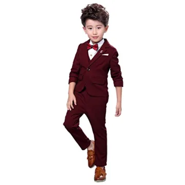 Boys Suits Set 3-Pieces Formal Tuxedo Suit Jacket Vest Pants Modern Fit Dress Wear Clothing Red Wine...
