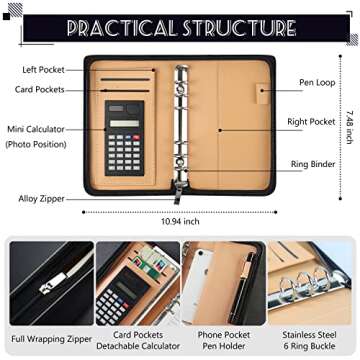 Budget Binder with Zipper Envelopes, Cash Envelopes for Budgeting, A6 PU Leather Budget Planner 2025...