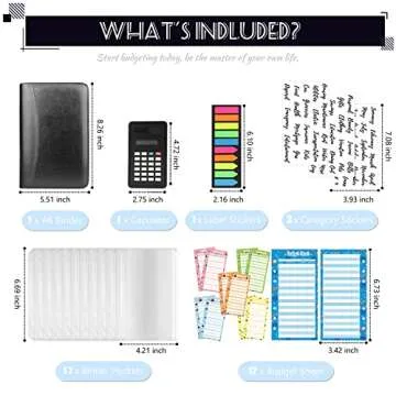 Budget Binder with Zipper Envelopes, Cash Envelopes for Budgeting, A6 PU Leather Budget Planner 2025 with Cash Envelopes Calculator, Bill Money Organizer for Cash Saving Budget System Wallet