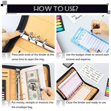 Budget Binder with Zipper Envelopes, Cash Envelopes for Budgeting, A6 PU Leather Budget Planner 2025 with Cash Envelopes Calculator, Bill Money Organizer for Cash Saving Budget System Wallet