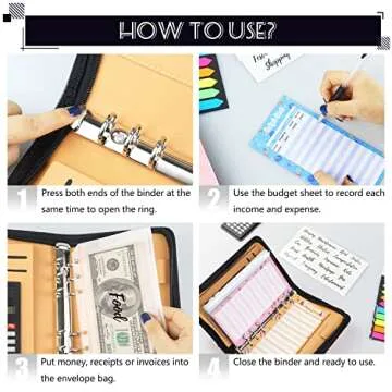 Budget Binder with Zipper Envelopes, Cash Envelopes for Budgeting, A6 PU Leather Budget Planner 2025 with Cash Envelopes Calculator, Bill Money Organizer for Cash Saving Budget System Wallet