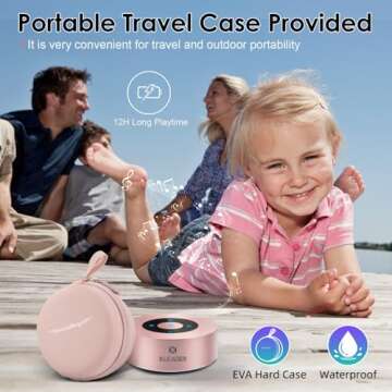 XLEADER Mini Bluetooth Speaker (Travel Case Packed) Portable Wireless Speaker with Aux Input, Micro SD, Mic, Touch Design, 12H Playtime, Pink Cute Small Speaker for iPhone Laptop Shower Office Gifts