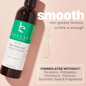 Beauty by Earth Aloe Vera Gel - USA Made with Natural & Organic Ingredients, Pure Aloe Vera Plant Gel for Face Mask, Hair & Skin with Vitamin C & E, Soothing and Cooling for Sunburn & After Sun Care