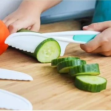 Leking 13 Pcs Wooden Kids Kitchen Knife, Kids Knife Set with Gloves Cutting Board Bear Sandwich Cutter Fruit Vegetable Cutters Serrated Edges Plastic Knifes for Real Cooking Kid Safe Knives
