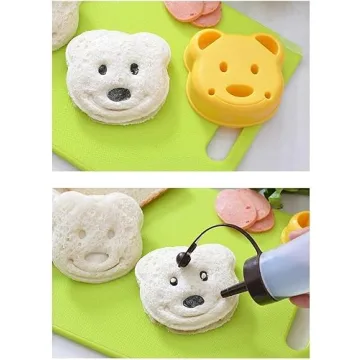 Leking 13 Pcs Wooden Kids Kitchen Knife, Kids Knife Set with Gloves Cutting Board Bear Sandwich Cutter Fruit Vegetable Cutters Serrated Edges Plastic Knifes for Real Cooking Kid Safe Knives