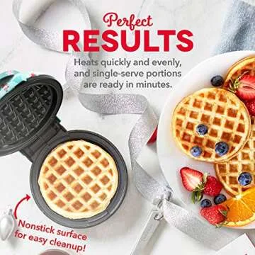 DASH DMW100AT Mini Maker for Individual Waffles, Hash Browns, Keto Chaffles with Easy to Clean, Non-Stick Surfaces, 4 Inch, Holiday Tree-Aqua