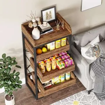 Tribesigns Wood Fruit and Vegetable Storage Rack, 5-Tier Pull-Out Snack Stand Fruit Basket Stand, Ut...