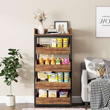 Tribesigns Wood Fruit and Vegetable Storage Rack, 5-Tier Pull-Out Snack Stand Fruit Basket Stand, Utility Shelf Organizer for Kitchen, Living Room, Bedroom, Rustic Brown