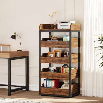 Tribesigns Wood Fruit and Vegetable Storage Rack, 5-Tier Pull-Out Snack Stand Fruit Basket Stand, Utility Shelf Organizer for Kitchen, Living Room, Bedroom, Rustic Brown