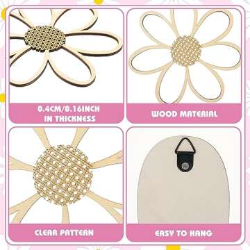 Thyle 6 Pcs Daisy Wall Decor Wooden Daisy Wall Art Flowers Signs Hanging Plaque for Home Nursery Bedroom Farmhouse Bathroom Decorations Housewarming Gifts(Wood Color)