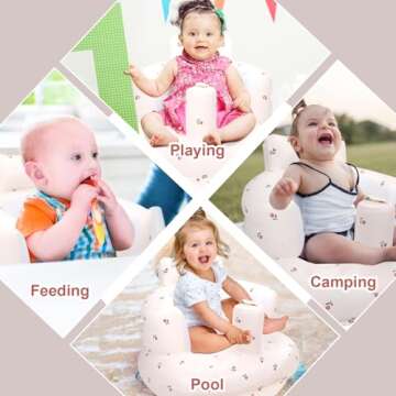 Inflatable Baby Chair, AirSwim Baby Inflatable Seat for Babies 3 Months and Up Summer Inflatable Baby Seat for Sitting Up, Blow Up Baby Floor Seat with Built in Air Pump, Tulip