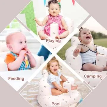 Inflatable Baby Chair, AirSwim Baby Inflatable Seat for Babies 3 Months and Up Summer Inflatable Baby Seat for Sitting Up, Blow Up Baby Floor Seat with Built in Air Pump, Tulip