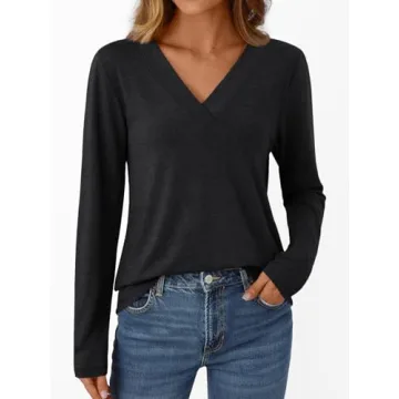 AUTOMET Casual Women's V-Neck Black Top for All Occasions
